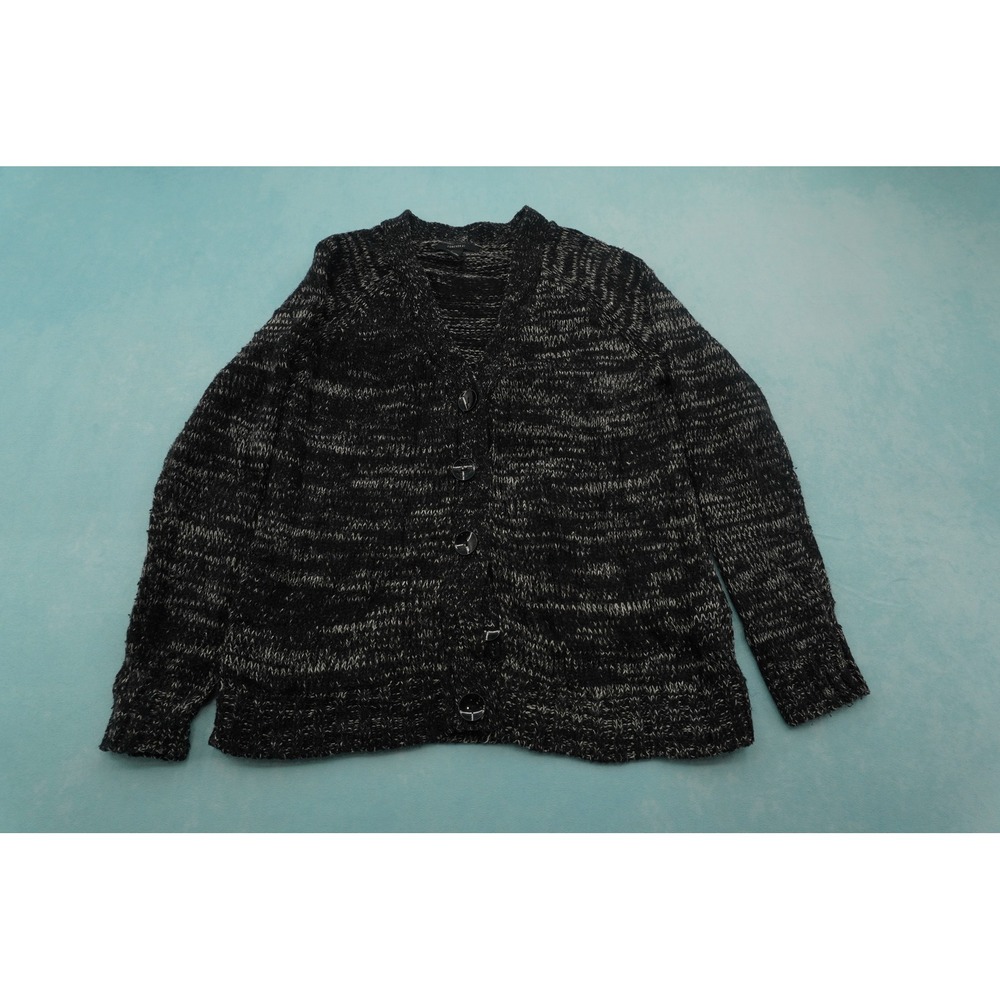 Forever 21 Womens Cardigan S Black White Marled Knit V Neck Button Front Sweater
